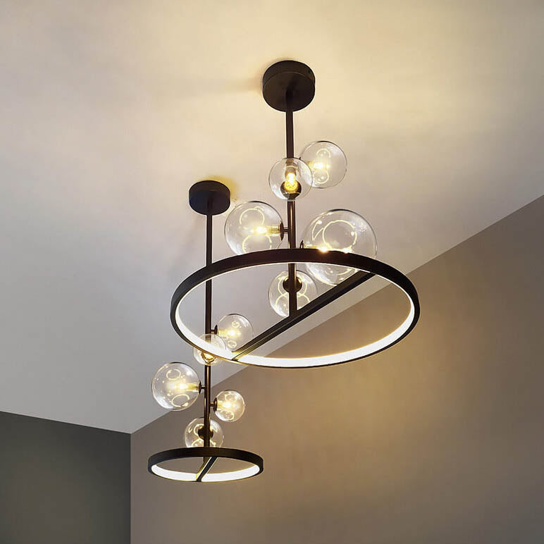 Modern Nordic Clear Glass Round Bubble 5-Light Chandelier for Dining Room