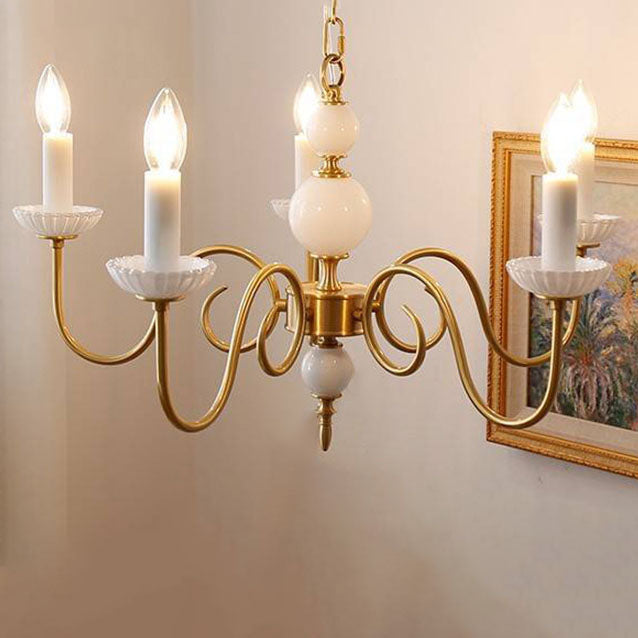Elegant French Copper Frame 5-Light Candelabra Chandelier for Living Room