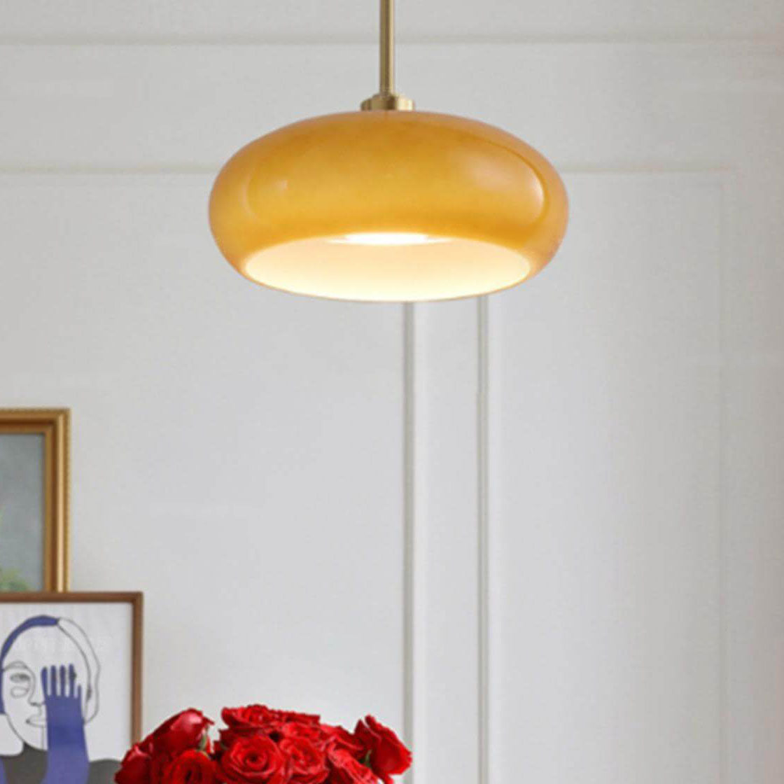 Chic Retro Round Copper Pendant Light in Solid Color for Dining Room