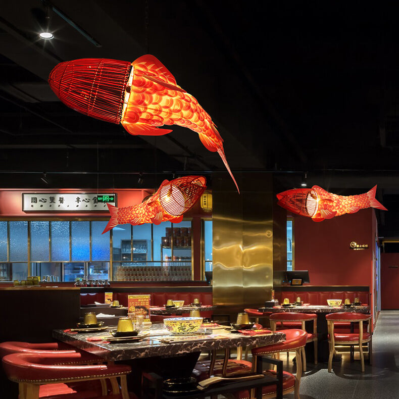 Elegant Chinese Koi Fish Iron and PVC Chandelier for Dining Room 2/4 Lights