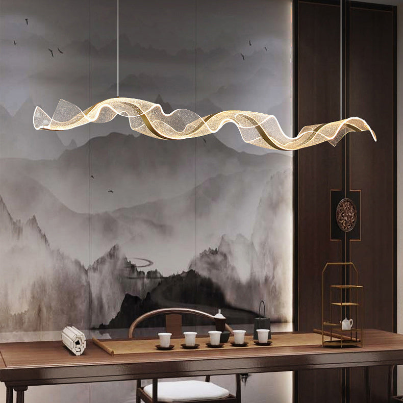Modern Acrylic LED Island Chandelier | Rectangle Wave Design for Dining Room