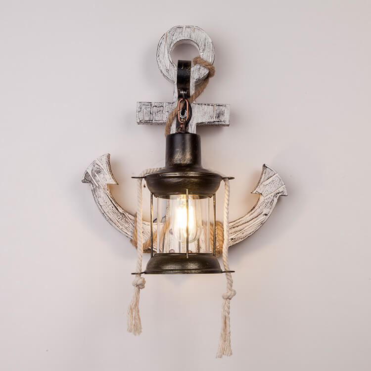Rustic Industrial Wooden Boat Anchor Wall Sconce Light for Nautical Decor