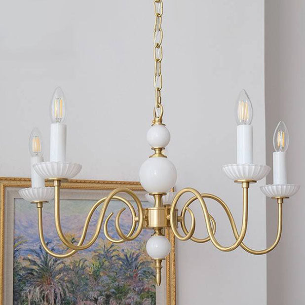 Elegant French Copper Frame 5-Light Candelabra Chandelier for Living Room