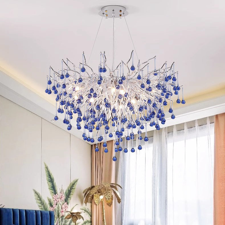Modern Crystal LED Chandelier with Aluminum Branch Design for Dining Room