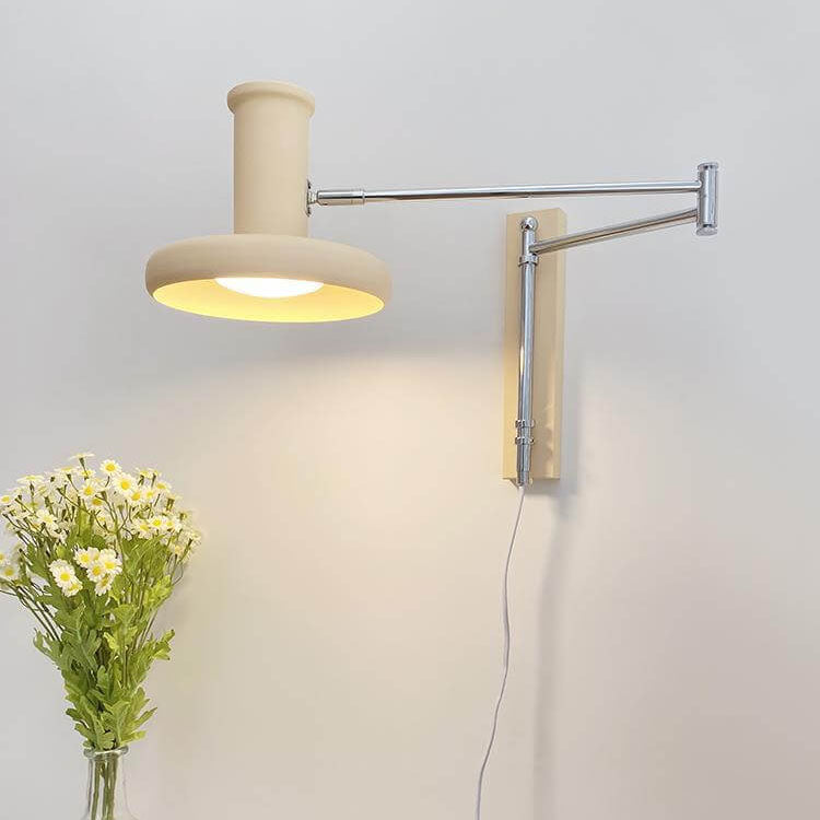 Beige Nordic Minimalist Swing Arm 1-Light Wall Sconce for Bedroom Decor