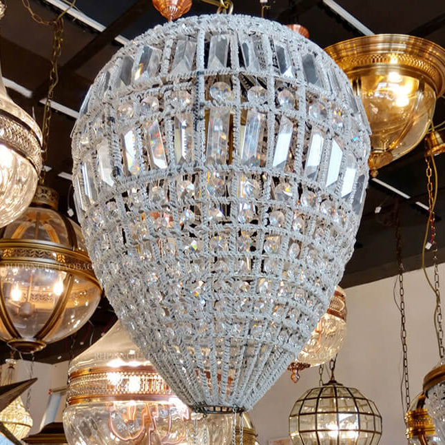 Antique French Crystal Hot Air Balloon Chandelier for Living Room Decor