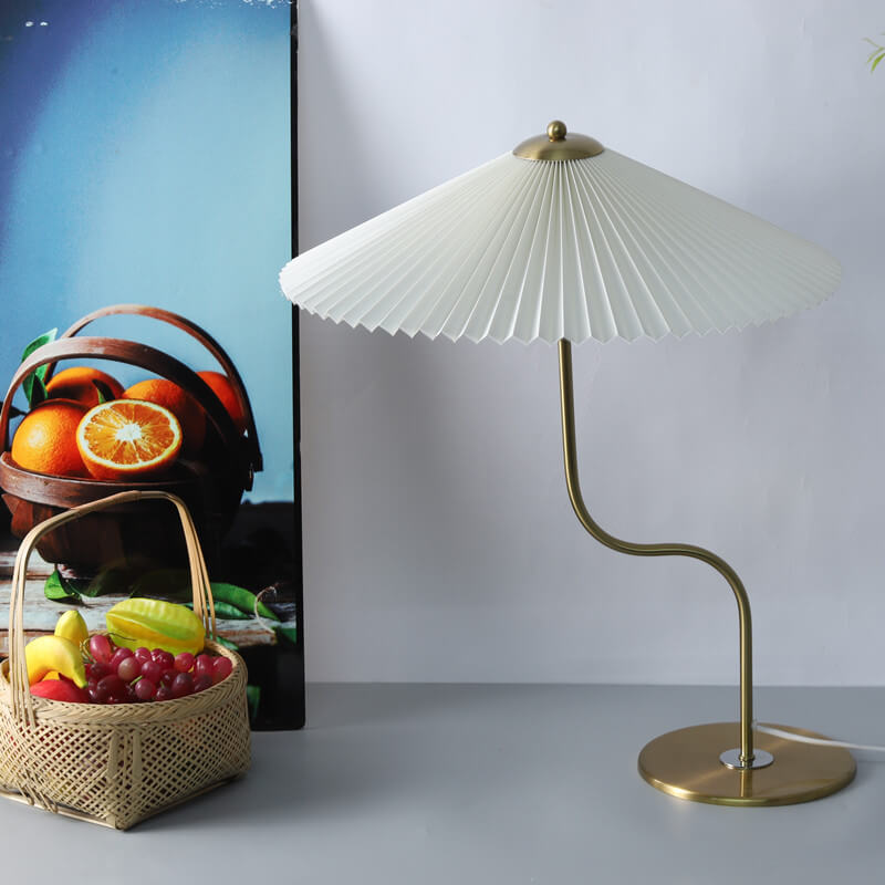 Vintage Pleated Fabric Table Lamp in Cream for Living Room Decor