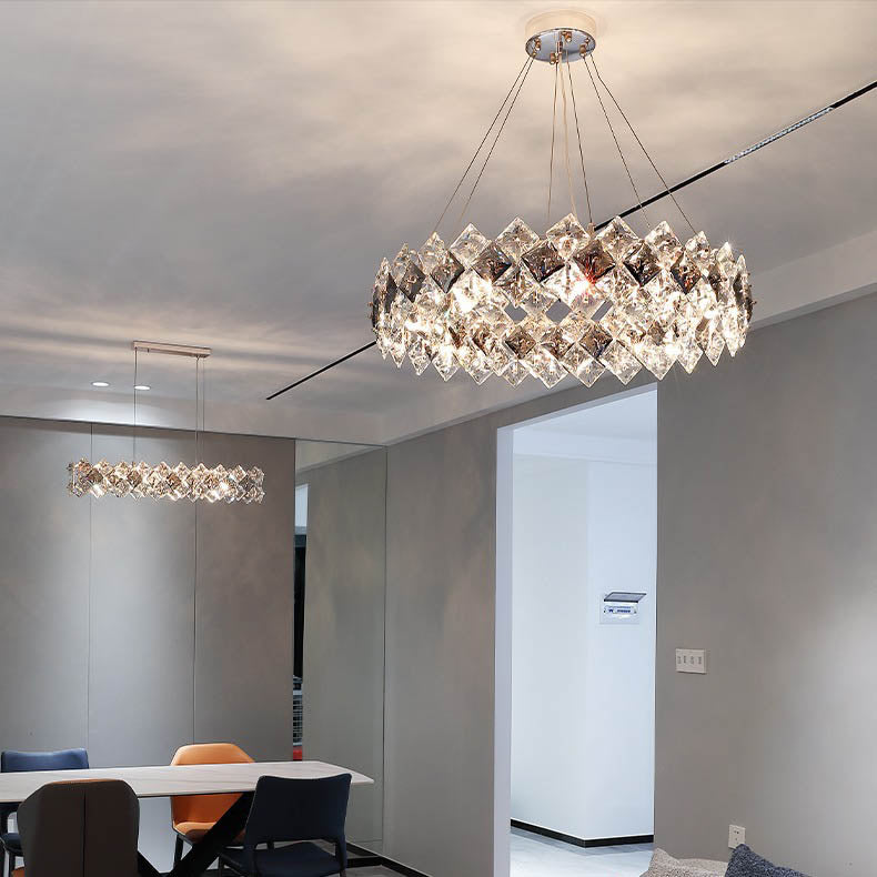 Modern Crystal Circular Chandelier with Plated Hardware for Living Room