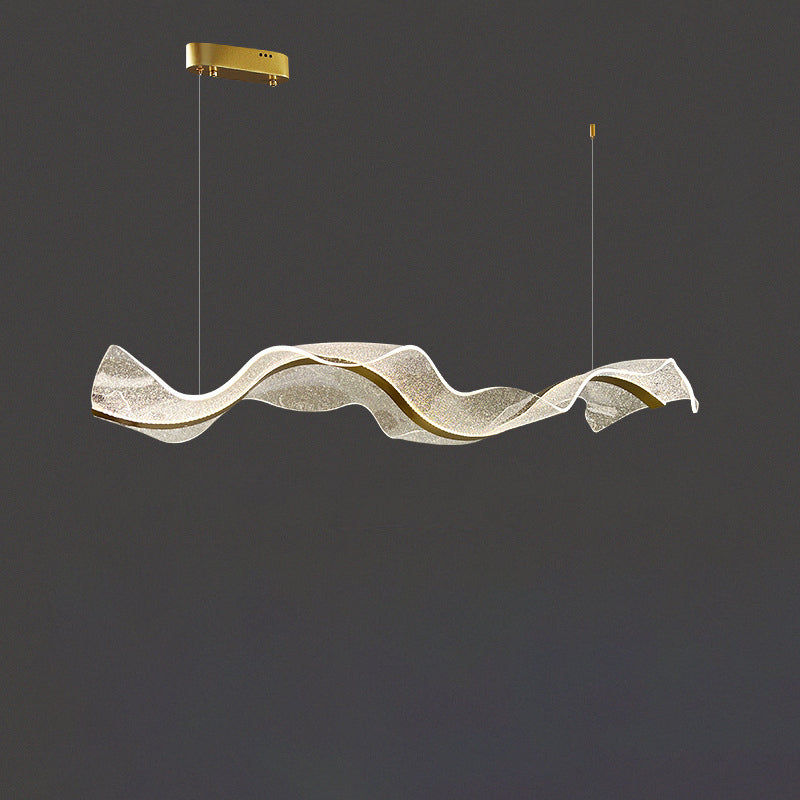 Modern Acrylic LED Island Chandelier | Rectangle Wave Design for Dining Room