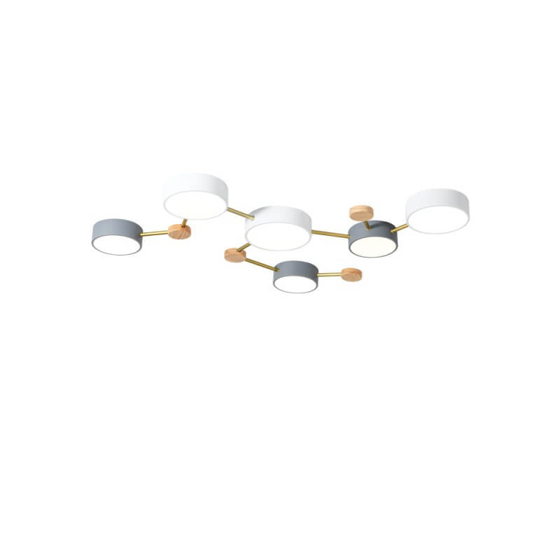 Scandinavian Minimalist Oak Wood and Iron LED Flush Mount Light Fixture
