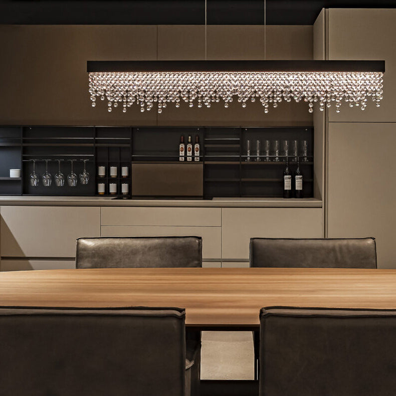 Elegant Silver Stainless Steel Rectangular Crystal LED Chandelier for Dining Room