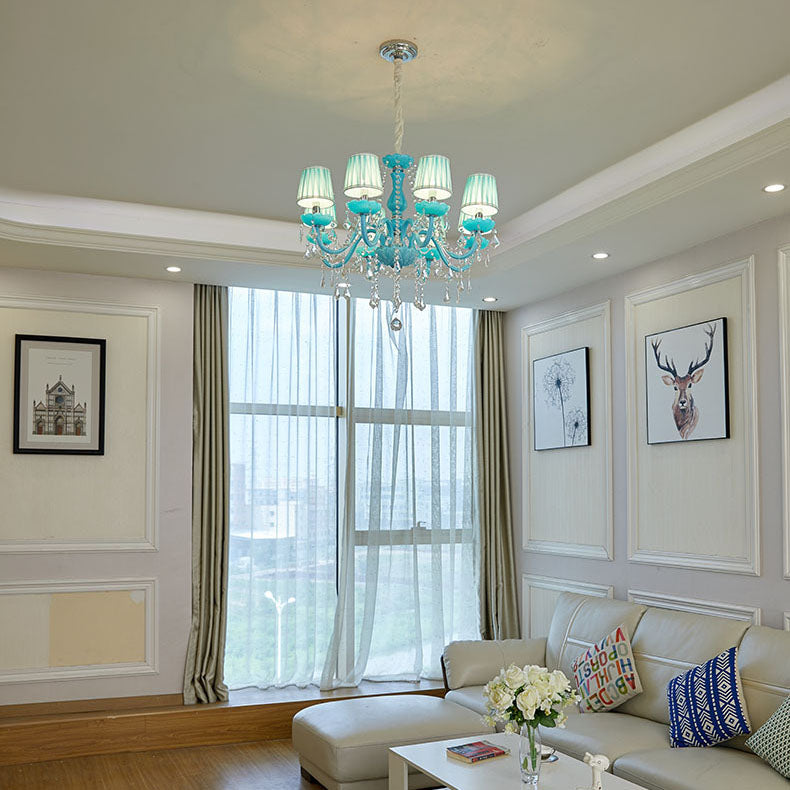 Coastal Crystal Glass Round Chandelier for Living Room, 6/8 Lights