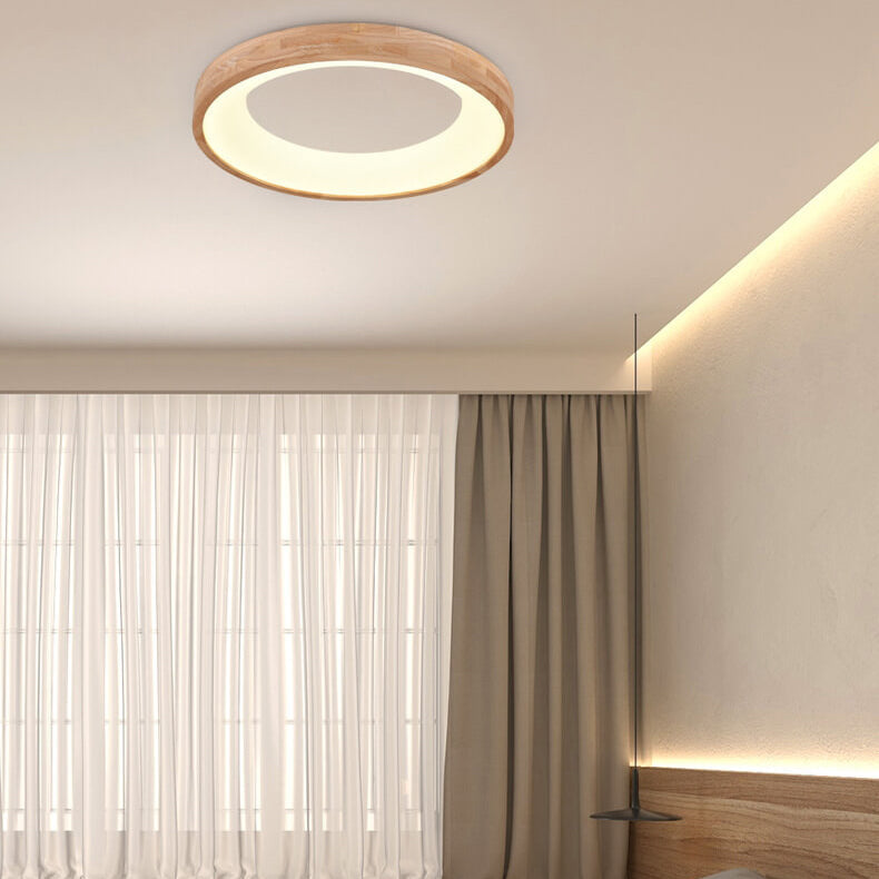 Scandinavian Style Natural Wood LED Flush Mount Ceiling Light for Hallway