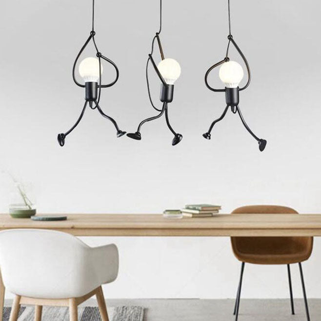 Modern Black Iron and Resin Hanging Figurine Chandelier for Living Room