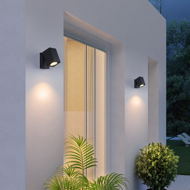 Adjustable Modern Black Square LED Outdoor Spotlight Wall Lamp for Garden