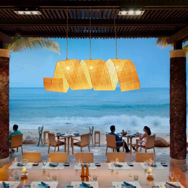 Elegant Bamboo Weaving Ribbon 2/3-Light Chandelier for Dining Rooms