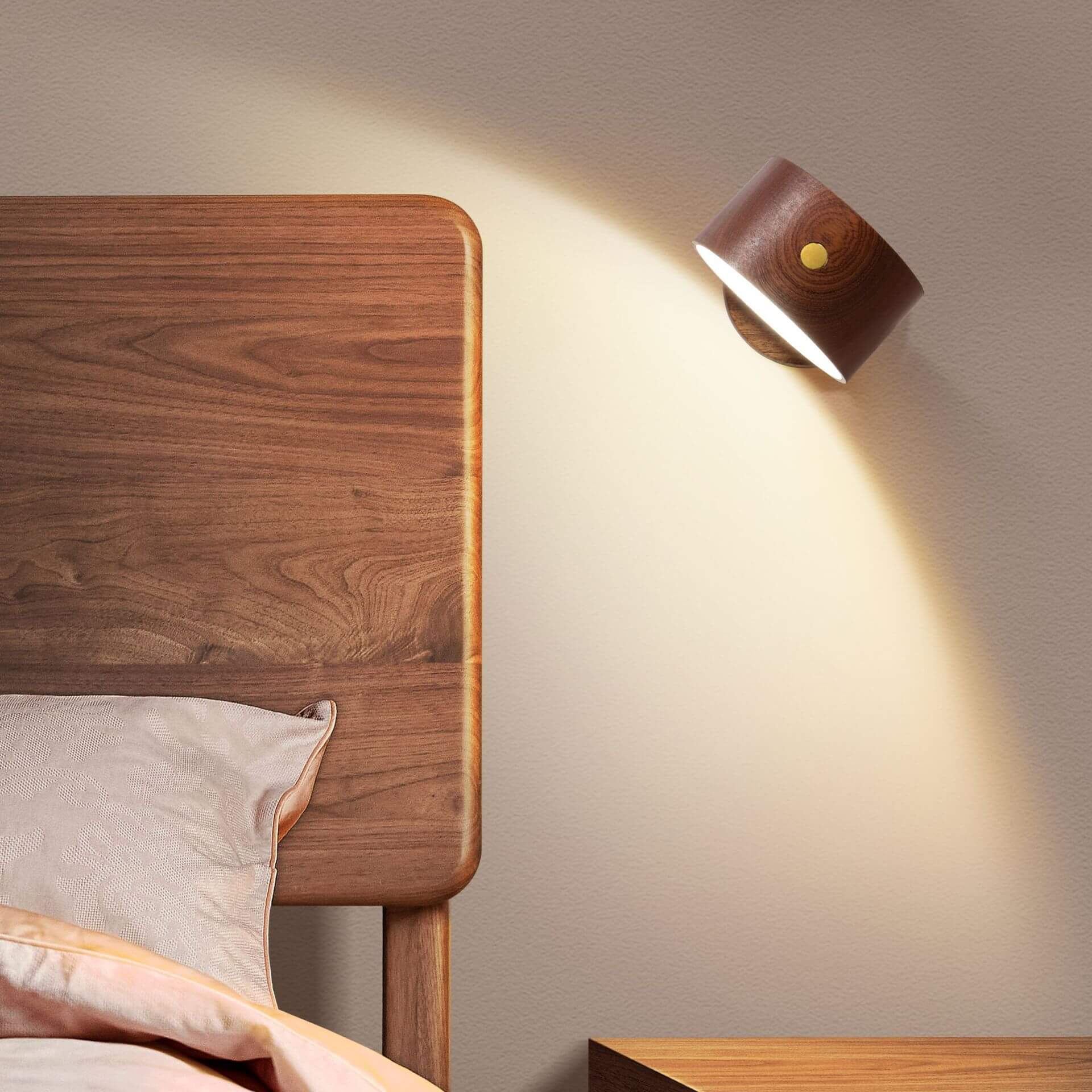 Rustic Wooden LED Wall Sconce with Rechargeable Touch Control for Bedrooms