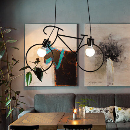 Modern Iron Bicycle-Shaped 2-Light Chandelier for Kids’ Room Decor