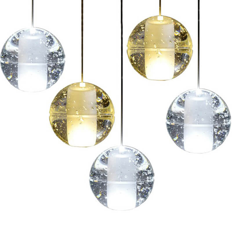 Modern Crystal Orb LED Chandelier Pendant for Luxurious Staircase Decor