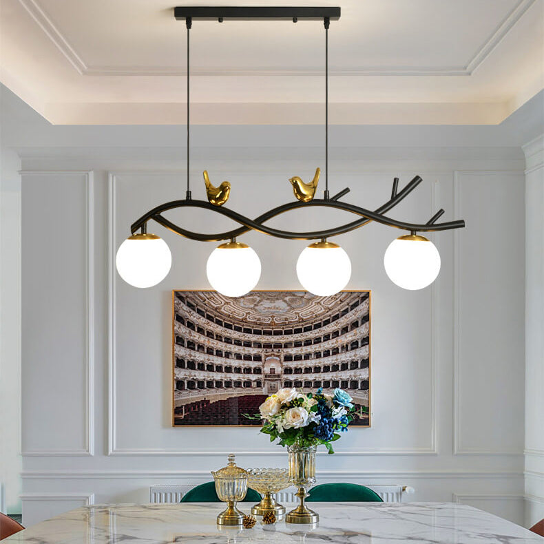 Elegant White Nordic Bird 4-Light Chandelier for Dining Room & Living Room