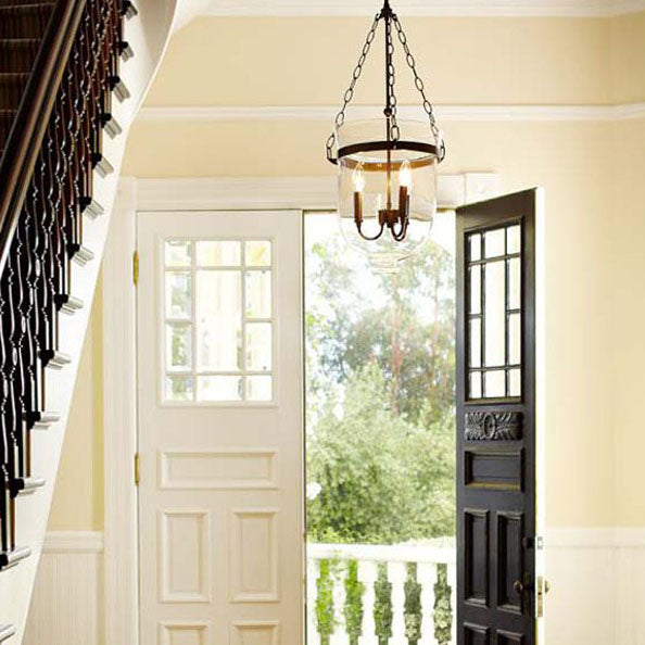 Rustic Iron 3-Light Round Glass Bucket Candelabra Chandelier for Living Room