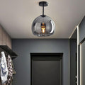 Modern Nordic Round Glass and Iron Semi-Flush Mount Ceiling Light for Living Room