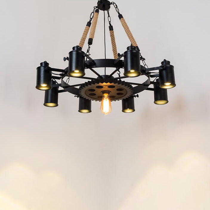 Industrial Retro Wrought Iron Hemp Rope Chandelier for Living Room