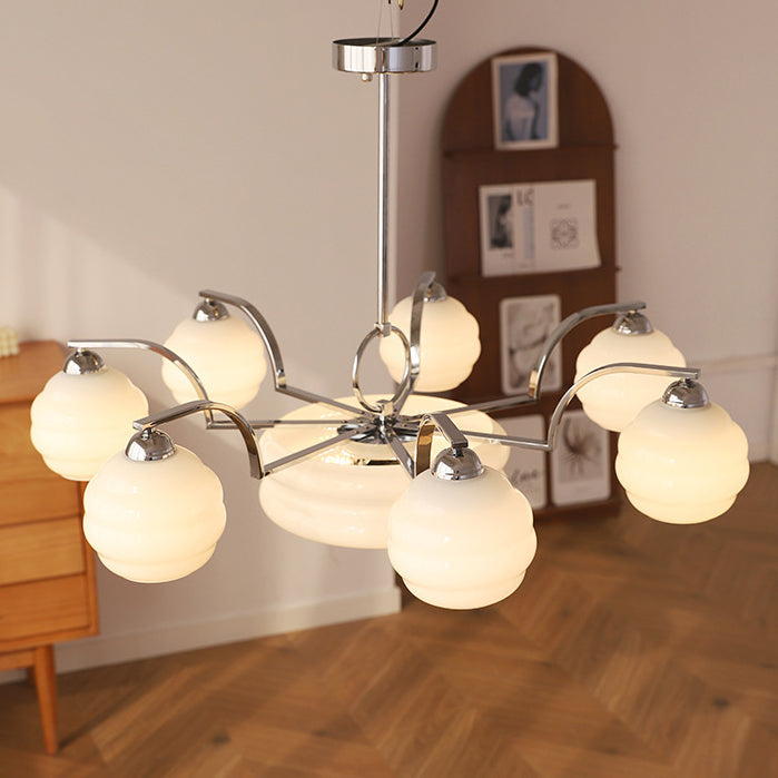 Mid-Century Modern Iron and Glass Orb Chandelier for Living Room 4/6/8 Light