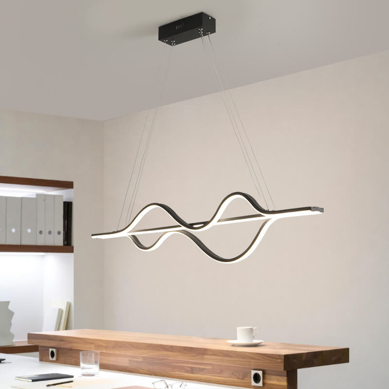 Sleek Black Metal LED Island Chandelier for Modern Kitchen Lighting