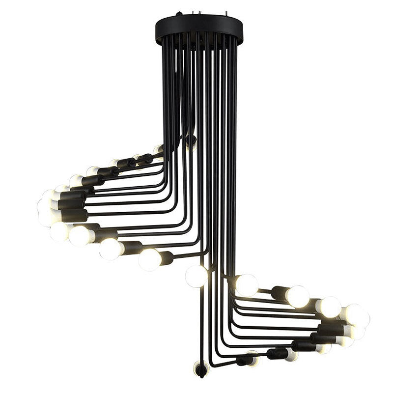 Vintage-inspired Black Iron Helical Chandelier for Entryway Lighting