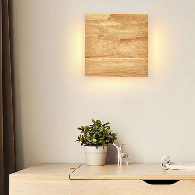 Wabi-Sabi Natural Wood Rectangular LED Wall Sconce for Rustic Decor