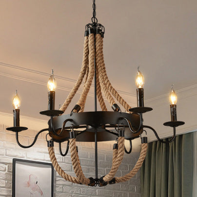 Vintage Black Wrought Iron Twine Chandelier 6/8 Lights for Dining Room