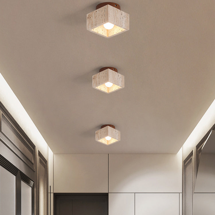 Wabi-Sabi Yellow Travertine Column Semi-Flush Light for Rustic Spaces