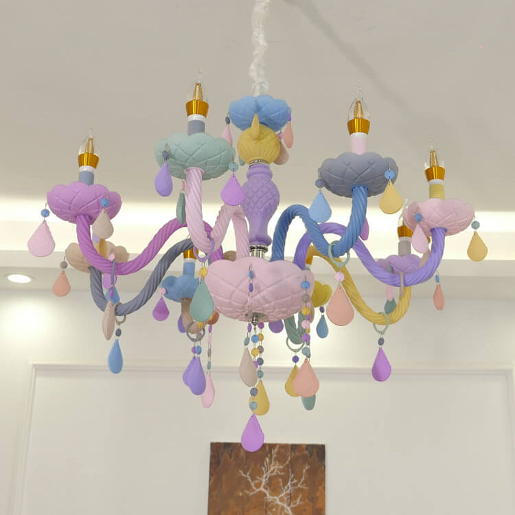 Modern Pink Princess Macaron Glass Chandelier for Kids' Bedroom