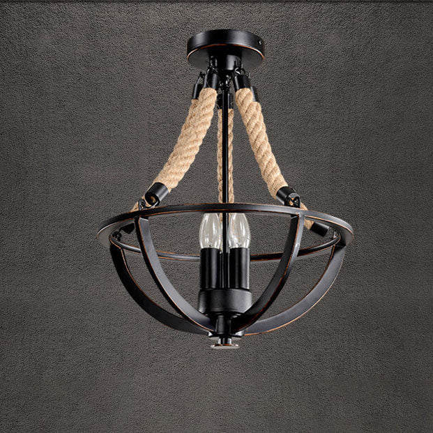 Rustic Industrial Iron 3-Light Twine Chandelier Pendant for Kitchen Island
