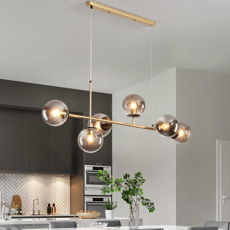Modern Black Iron & Glass 6-Light Island Chandelier for Dining Room