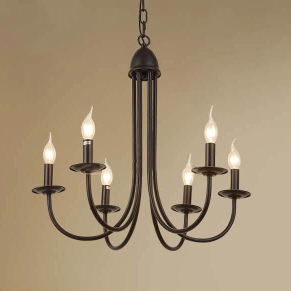 Elegant Black Wrought Iron Curved 6/8-Light Chandelier for Dining Room
