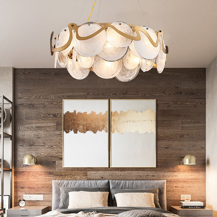 Modern Gold Finish Glass Cloud Texture Chandelier for Living Room 8/10 Lights