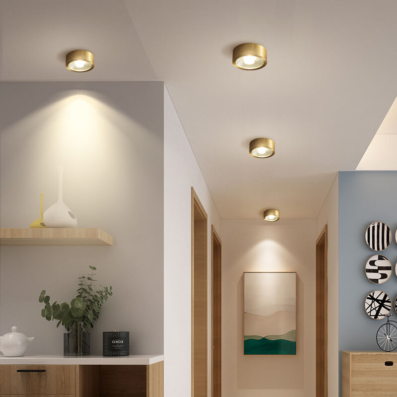 Contemporary Ultra-Thin Copper LED Flush Mount Light for Hallway Decor