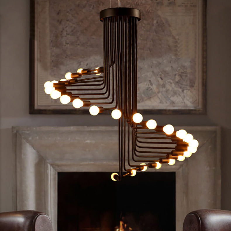 Vintage-inspired Black Iron Helical Chandelier for Entryway Lighting