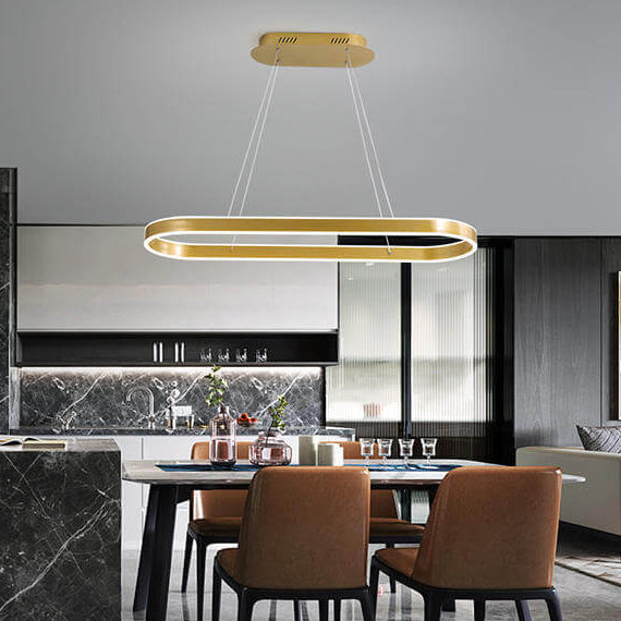 Sleek Oval Aluminum LED Chandelier - Modern Minimalist Fixture for Living Room