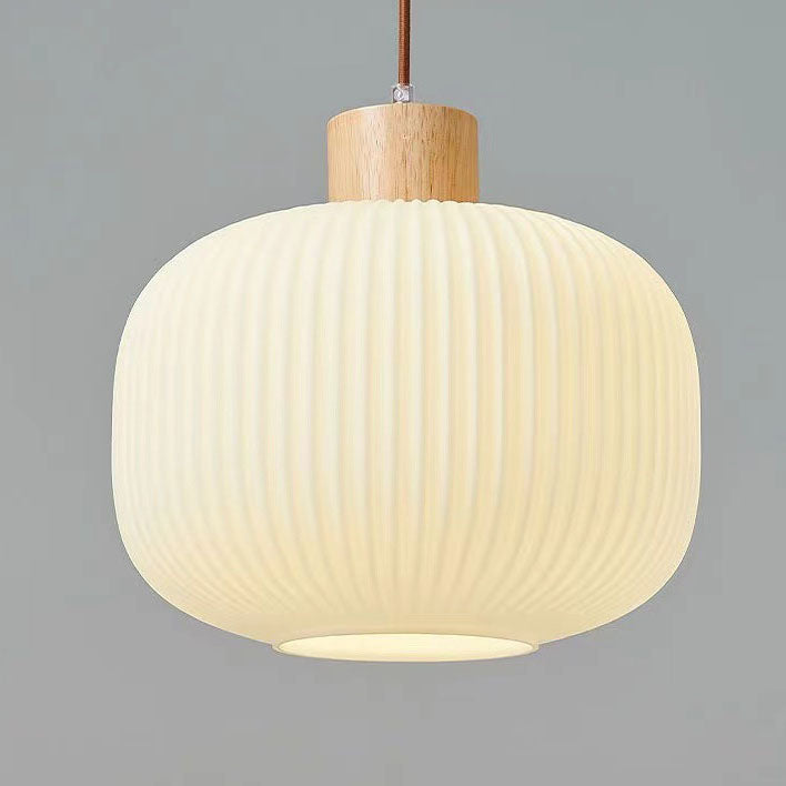 Rustic Japanese Wooden Strip Pendant Light for Living Room Island Lighting
