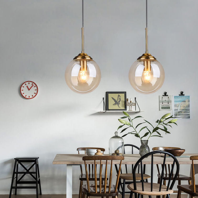 Nordic Copper Glass Spherical Island Light Chandelier for Dining Room