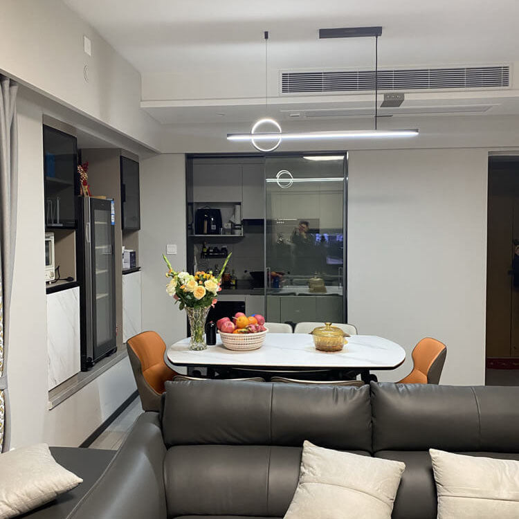 Copper Minimalist LED Chandelier with Circle Design for Modern Living Room