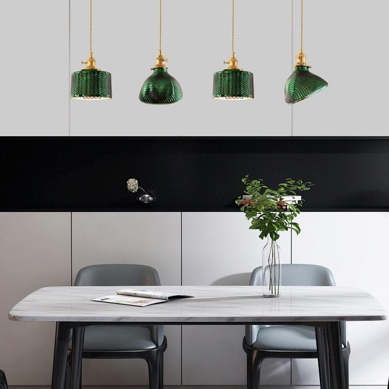Vintage Green Brass Glass Chandelier Pendant Light for Kitchen Island