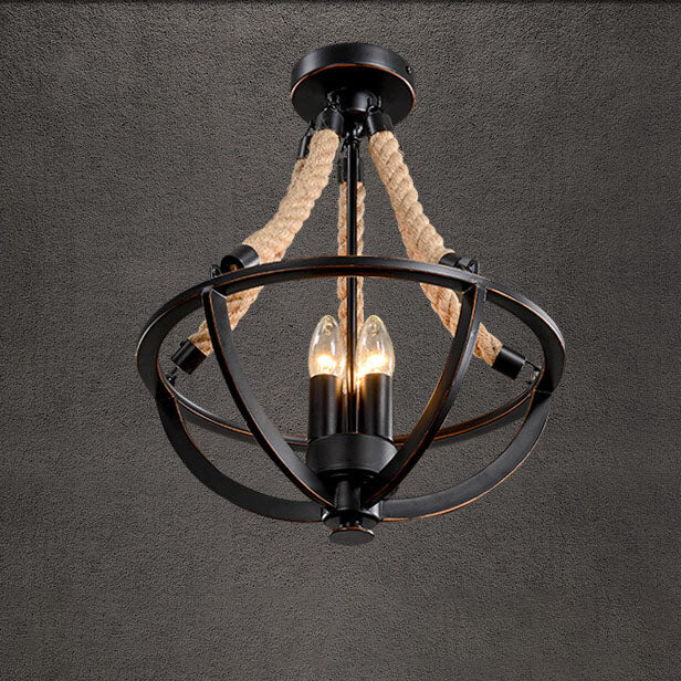 Rustic Industrial Iron 3-Light Twine Chandelier Pendant for Kitchen Island