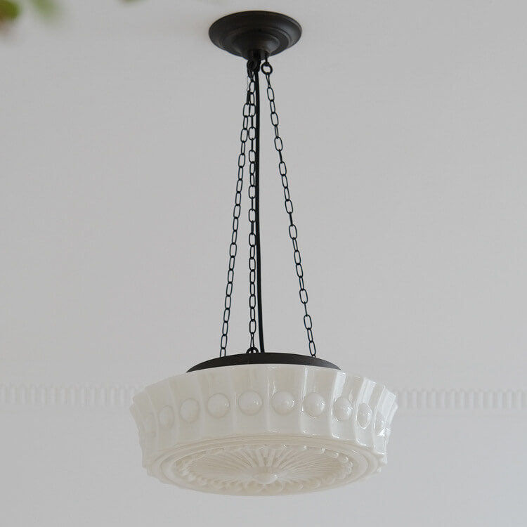 Elegant Black Iron Glass Striped Drum LED Ceiling Light for Living Room