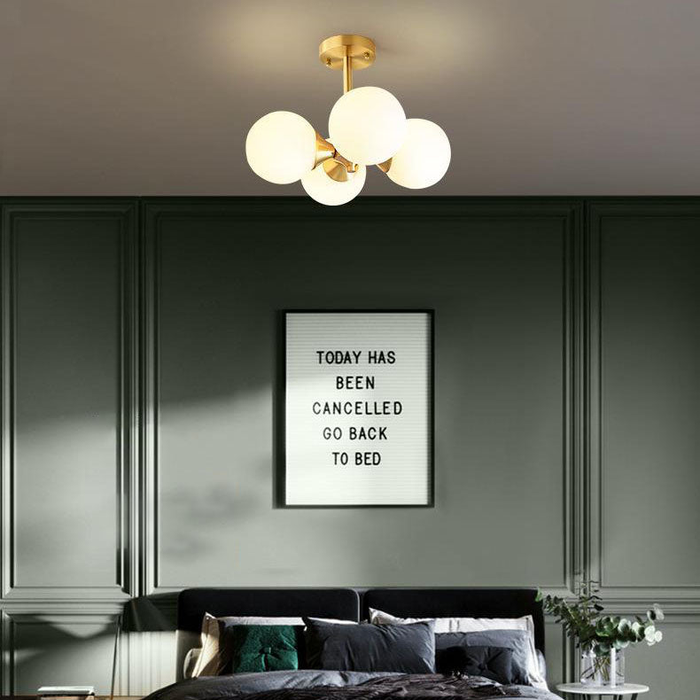 Stylish Mid-Century Modern 4-Light Gold Glass Globe Chandelier for Living Room