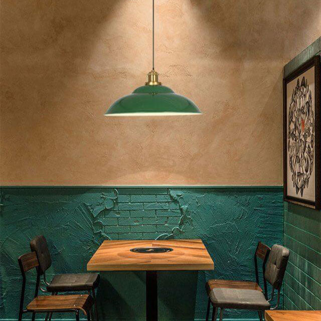 Vintage Green Iron Cone Pendant Light for Industrial-Style Entryway