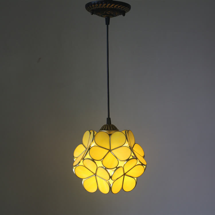 Antique Rose Stained Glass 1-Light Pendant Fixture for Dining Room